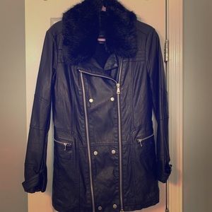 Forever 21 faux leather coat with faux fur
